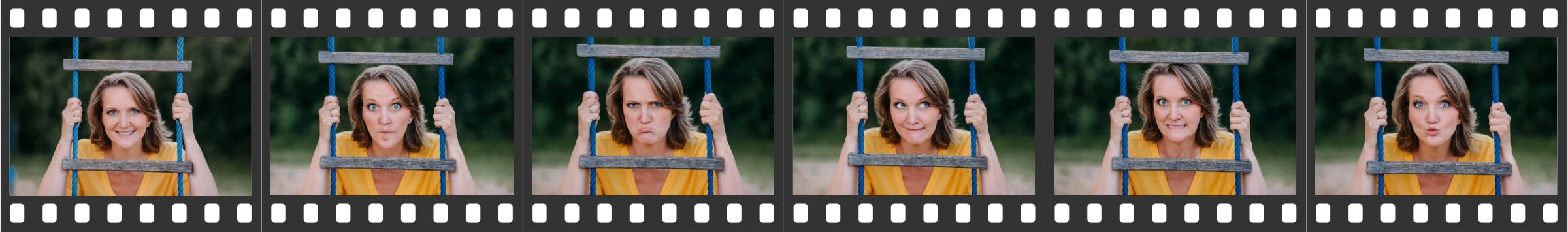 Antje Koala schneider durch eine Holzleiter am Kinderspielplatz verspielte und lustige Grimassen